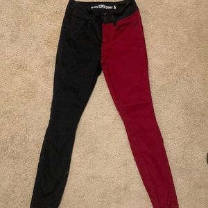 Hot Topic red/black high rise skinny jeans. Size 5.